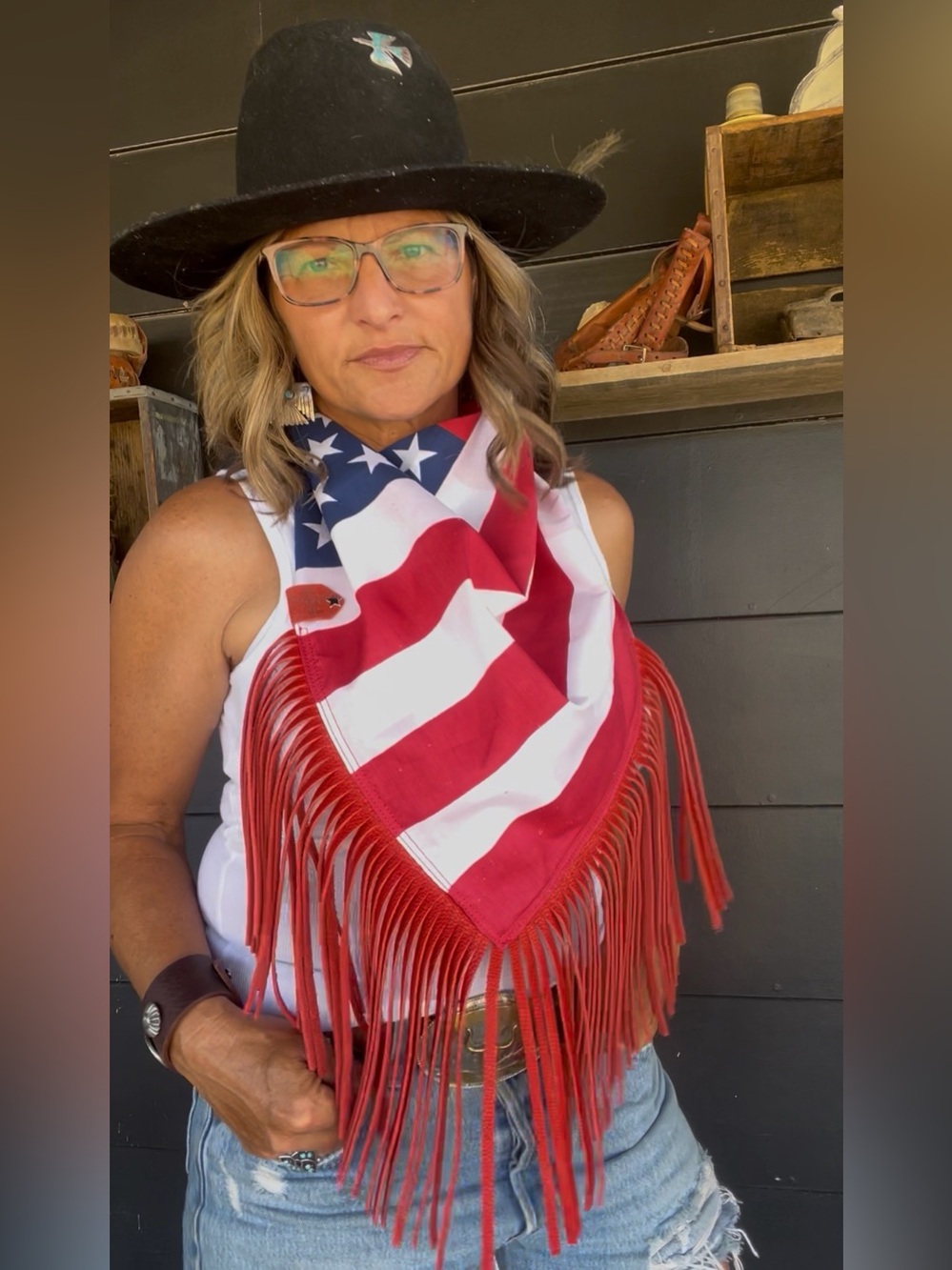 1776-2026 Wild American July 4th Leather Fringe Collar  by Dirty Mojave Leather